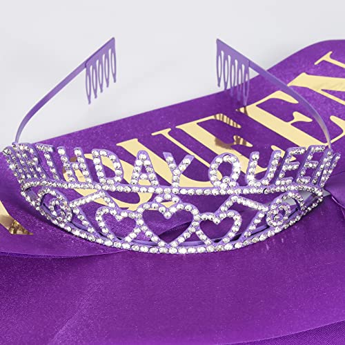 CIEHER Purple Birthday Sash & Queen Crown Kit, Purple Birthday Decorations, Purple Crown, Purple Tiara, Birthday Crowns for Women Girls, Purple Birthday Crown, Birthday Sash and Tiara for Women, Purple Birthday Gifts for Women, Purple Happy Birthday,Birth