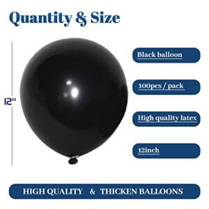 Black Balloons12 inch, Party black Ballons, black latex balloons for black party decor, 100 Pack Round Helium Balloons for Black Themed Birthday Balloons decorations Baby Shower -Black