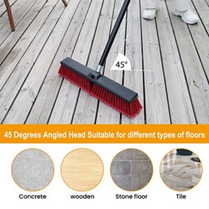 18 inches Push Broom Outdoor Garden Broom with 63" Long Handle for Deck Driveway Garage Yard Patio Concrete Floor Cleaning(Red)