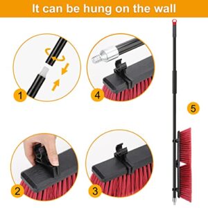 18 inches Push Broom Outdoor Garden Broom with 63" Long Handle for Deck Driveway Garage Yard Patio Concrete Floor Cleaning(Red)