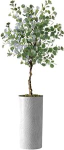 artificial tree in white marble effect planter, fake eucalyptus silk tree for indoor and outdoor home decoration - 66" overall tall (plant pot plus tree)