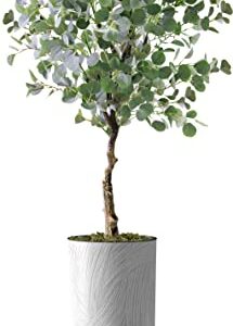 Artificial Tree in White Marble Effect Planter, Fake Eucalyptus Silk Tree for Indoor and Outdoor Home Decoration - 66" Overall Tall (Plant Pot Plus Tree)