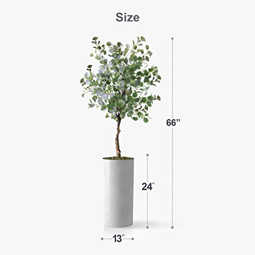 Artificial Tree in White Marble Effect Planter, Fake Eucalyptus Silk Tree for Indoor and Outdoor Home Decoration - 66" Overall Tall (Plant Pot Plus Tree)