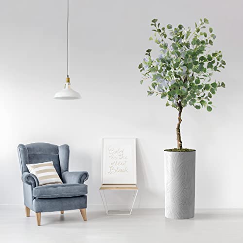 Artificial Tree in White Marble Effect Planter, Fake Eucalyptus Silk Tree for Indoor and Outdoor Home Decoration - 66" Overall Tall (Plant Pot Plus Tree)