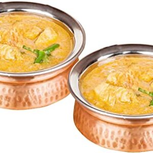 VAKRATUNDA KITCHENWARES Heavy-Duty Stainless Steel Handi, Multipurpose Indian Serveware, Tableware, Copper Serving Bowls Pack of (2) - Diameter 5 inches