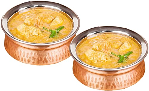 VAKRATUNDA KITCHENWARES Heavy-Duty Stainless Steel Handi, Multipurpose Indian Serveware, Tableware, Copper Serving Bowls Pack of (2) - Diameter 5 inches