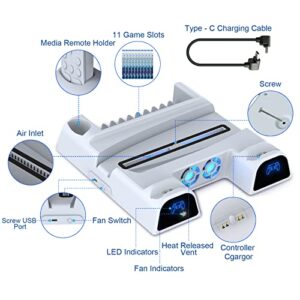 Dobe PS5 Stand with Cooling Station, PS5 Controller Charging Station for Playstation 5 Console Disc/Digital Edition, PS5 Accessories Vertical Stand with 3-Level Speeds Cooling Fan & 11 Games Organizer
