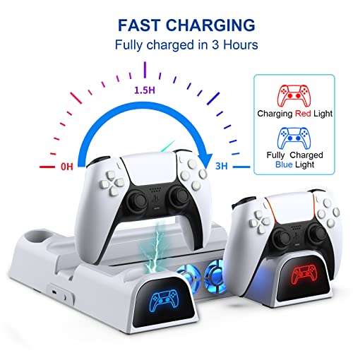 Dobe PS5 Stand with Cooling Station, PS5 Controller Charging Station for Playstation 5 Console Disc/Digital Edition, PS5 Accessories Vertical Stand with 3-Level Speeds Cooling Fan & 11 Games Organizer