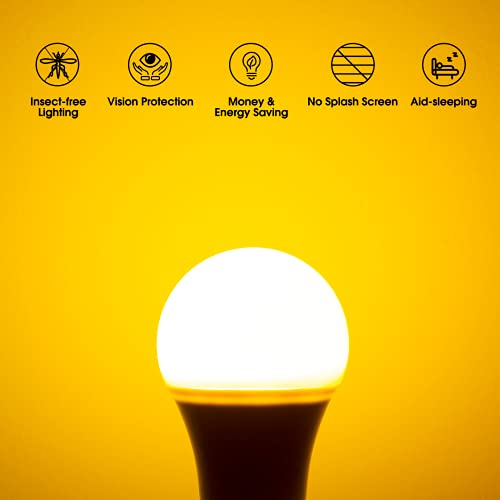 Flaspar Yellow Light Bulbs, 60W Equivalent Bug Light Bulb, E26 Base, A19 Yellow LED Bulb, No Blue Light, Decorative Lamps for Home, Hallway, Halloween, Christmas, Party, Holiday, 2 Pack