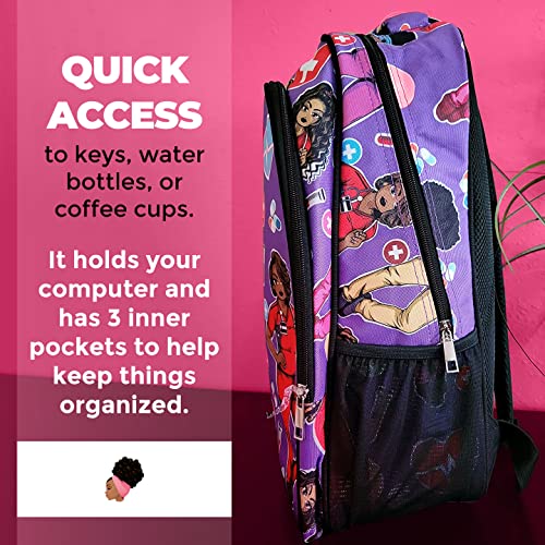 Reflections By Zana Backpack for African American Nurses, Healthcare Workers - Durable & High-Capacity Carry Laptops up to 17 Inches - Purple