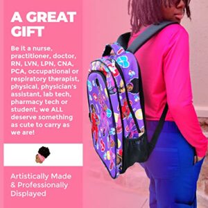 Reflections By Zana Backpack for African American Nurses, Healthcare Workers - Durable & High-Capacity Carry Laptops up to 17 Inches - Purple