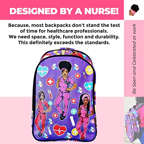 Reflections By Zana Backpack for African American Nurses, Healthcare Workers - Durable & High-Capacity Carry Laptops up to 17 Inches - Purple