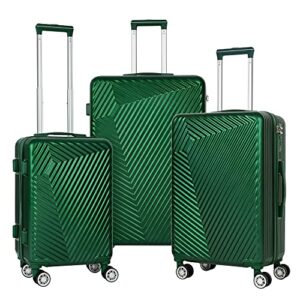 ling rui luggage sets 3 piece with tsa approved, lightweight hard shell travel large rolling checked suitcases with spinner wheels (20/24/28), green