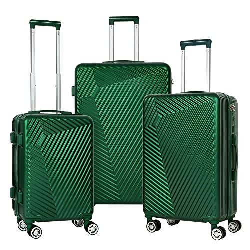 LING RUI Luggage Sets 3 Piece with TSA Approved, Lightweight Hard Shell Travel Large Rolling Checked Suitcases with Spinner Wheels (20/24/28), Green