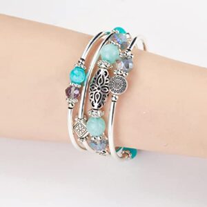 FULU AUTUMN Stackable Beaded Bracelets for Women Boho Wrap Silver Bracelet Layered Fashion Jewelry Gifts for Her (Turquoise)