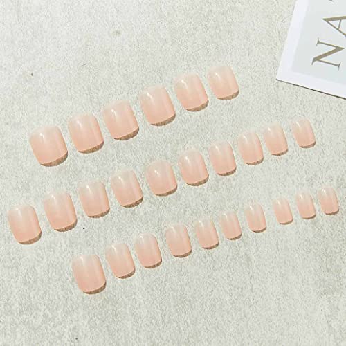 Foccna 24pcs Nude Press on Nails Fake Nails Square Glossy Short False Nail Tips Artificial Finger Manicure for Women and Girls