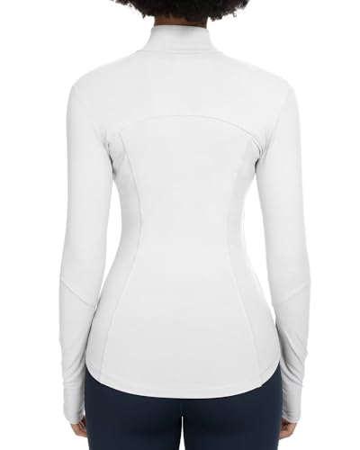 QUEENIEKE Womens Sports Jacket Turtleneck Slim Fit Full-Zip Running Top Size M White