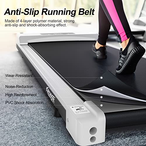 KRISRATE White Walking Pad Under Desk Treadmill, Quiet, Flat and Portable with LED Display and Remote Control, Installation-Free for Home Office