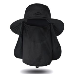 fishing hat for men sun protection hat with removable mesh face neck flap cover windproof strap for men and women black