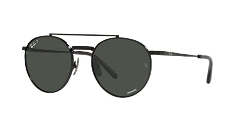 Ray-Ban RB8237 Round II Titanium Sunglasses, Black/Polarized Dark Grey, 50 mm