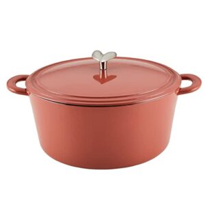 ayesha curry kitchenware enameled cast iron dutch oven/casserole pot with lid, 6 quart, redwood red