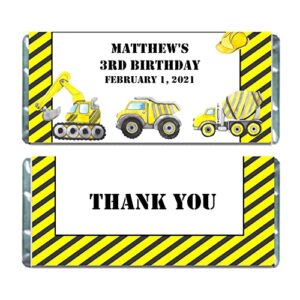 construction candy bar wrappers for chocolate bar, personalized party favors, boys birthday, hershey bar labels, pack of 20