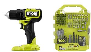 ryobi one+ hp 18v cordless compact brushless 12 inch drill driver psbdd01 (tool only- battery and charger not included) + a989504 95 pc drill and impact drive kit
