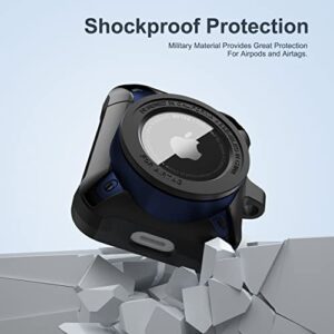 Valkit Compatible Airpods Case and AirTags Case Cover, 2 in 1 Rugged Protective Case Shockproof Air Pod 2 Case for Men Women with Keychain iPod Skin for Airpods 1/2 Gen and Airtag 2021, Black/Blue