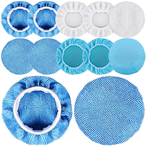 SIQUK 12 Pieces Car Polisher Pad Bonnet 5-6 Inch Polishing Bonnets Microfiber Waxer Bonnet Polishing Pad Bonnet Buffing Pad Cover Buffer Bonnets for Car Polisher