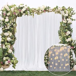ryb home white wedding backdrops, double layer backdrop curtains with tulle overlay, party backdrop drapes for ceremony family gatherings photography, w5 ft x l8ft, 2 panels