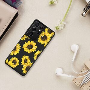 LETO Galaxy S21 Ultra Case,Flip Folio Leather Wallet Case Cover with Fashion Designs for Girls Women,Card Slots Kickstand Phone Case for Samsung Galaxy S21 Ultra 6.8" Blooming Sunflowers