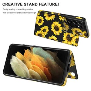 LETO Galaxy S21 Ultra Case,Flip Folio Leather Wallet Case Cover with Fashion Designs for Girls Women,Card Slots Kickstand Phone Case for Samsung Galaxy S21 Ultra 6.8" Blooming Sunflowers