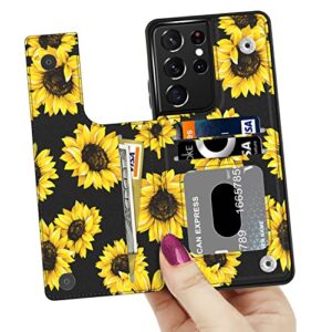 LETO Galaxy S21 Ultra Case,Flip Folio Leather Wallet Case Cover with Fashion Designs for Girls Women,Card Slots Kickstand Phone Case for Samsung Galaxy S21 Ultra 6.8" Blooming Sunflowers