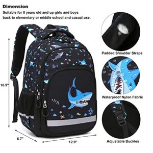 Kouxunt School Backpack for Girls Boys Teens, Kids Elementary Middle School Bag Bookbag (Shark)