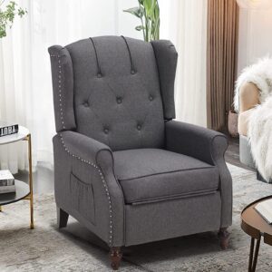 consofa wingback recliner chair with massage and heat tufted fabric push back arm chair for living room vintage recliner chair with remote control, padded cushion, backrest, wooden legs