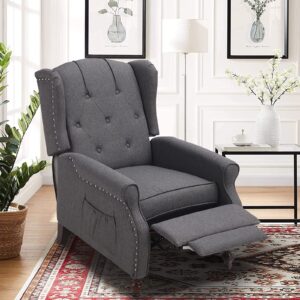Consofa Wingback Recliner Chair with Massage and Heat Tufted Fabric Push Back Arm Chair for Living Room Vintage Recliner Chair with Remote Control, Padded Cushion, Backrest, Wooden Legs