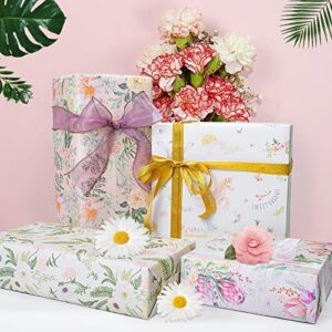 Larcenciel Gift Wrapping Paper, Birthday Wrapping Paper for Girls - Pretty Unicorn Floral Design, Gift wraps Perfect for Birthday, Mothers Day, Wedding, Baby Shower, Any Occasion, 4 Sheets 27.5x19.6in