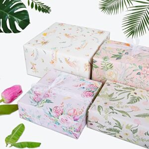 Larcenciel Gift Wrapping Paper, Birthday Wrapping Paper for Girls - Pretty Unicorn Floral Design, Gift wraps Perfect for Birthday, Mothers Day, Wedding, Baby Shower, Any Occasion, 4 Sheets 27.5x19.6in