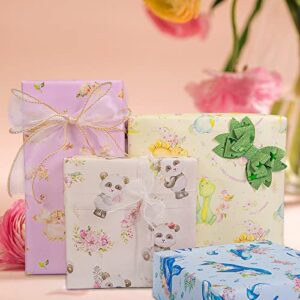 Larcenciel Gift Wrapping Paper for Kids - 5 Sheets of Cute Unicorn, Dinosaur, Panda, Elephant, and Whale Designs - Perfect for Birthdays, Holidays, and More (27.5x19.6inch)