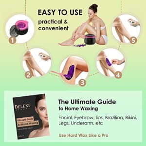 DELEXI All-in-one At Home Waxing Kit for Women +5 Pack Salon Quality Hard Wax Beads +Silicone Wax Kit Accessories + Hot Wax Melt Warmer for Hair Removal For Brows, Bikini, Legs & Sensitive skin