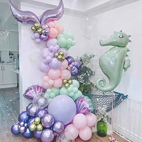 164Pcs Mermaid Balloon Garland Kit-Mermaid Tail Balloons Arch Party Decorations with Metallic Purple Pink and Blue Balloons for Girls Little Mermaid Ariel Birthday Under The Sea Party Decor Baby Shower Supplies