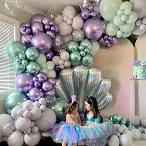 164Pcs Mermaid Balloon Garland Kit-Mermaid Tail Balloons Arch Party Decorations with Metallic Purple Pink and Blue Balloons for Girls Little Mermaid Ariel Birthday Under The Sea Party Decor Baby Shower Supplies