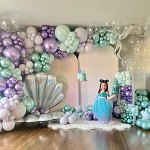 164Pcs Mermaid Balloon Garland Kit-Mermaid Tail Balloons Arch Party Decorations with Metallic Purple Pink and Blue Balloons for Girls Little Mermaid Ariel Birthday Under The Sea Party Decor Baby Shower Supplies