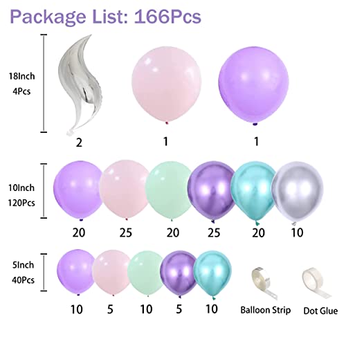 164Pcs Mermaid Balloon Garland Kit-Mermaid Tail Balloons Arch Party Decorations with Metallic Purple Pink and Blue Balloons for Girls Little Mermaid Ariel Birthday Under The Sea Party Decor Baby Shower Supplies