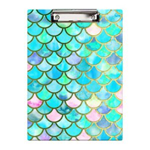 clipboard decorative office school hardboard wood nursing clip board and pull for standard a4 letter size blue pink fish colorful mermaid 12.5" x 8.5"