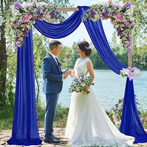 Wedding Arch Draping Fabric Blue 20FT 2 Panels Chiffon Fabric Drapery Royal Blue Sheer Backdrop Curtains Wedding Arches for Ceremony Sheer Fabric for Ceiling Drapes Bridal Archway Wedding Arch Drape