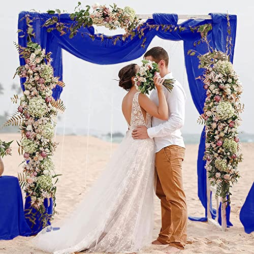 Wedding Arch Draping Fabric Blue 20FT 2 Panels Chiffon Fabric Drapery Royal Blue Sheer Backdrop Curtains Wedding Arches for Ceremony Sheer Fabric for Ceiling Drapes Bridal Archway Wedding Arch Drape