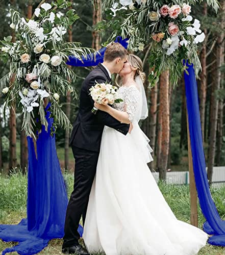 Wedding Arch Draping Fabric Blue 20FT 2 Panels Chiffon Fabric Drapery Royal Blue Sheer Backdrop Curtains Wedding Arches for Ceremony Sheer Fabric for Ceiling Drapes Bridal Archway Wedding Arch Drape