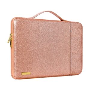 mosiso laptop sleeve compatible with macbook air/pro, 13-13.3 inch notebook, compatible with macbook pro 14 2023-2021 a2779 m2 a2442 m1, waterproof pu leather vertical bag with pocket&belt, rose gold