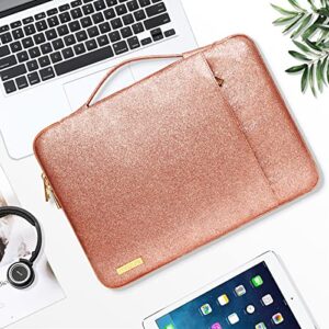 MOSISO Laptop Sleeve Compatible with MacBook Air/Pro, 13-13.3 inch Notebook, Compatible with MacBook Pro 14 2023-2021 A2779 M2 A2442 M1, Waterproof PU Leather Vertical Bag with Pocket&Belt, Rose Gold